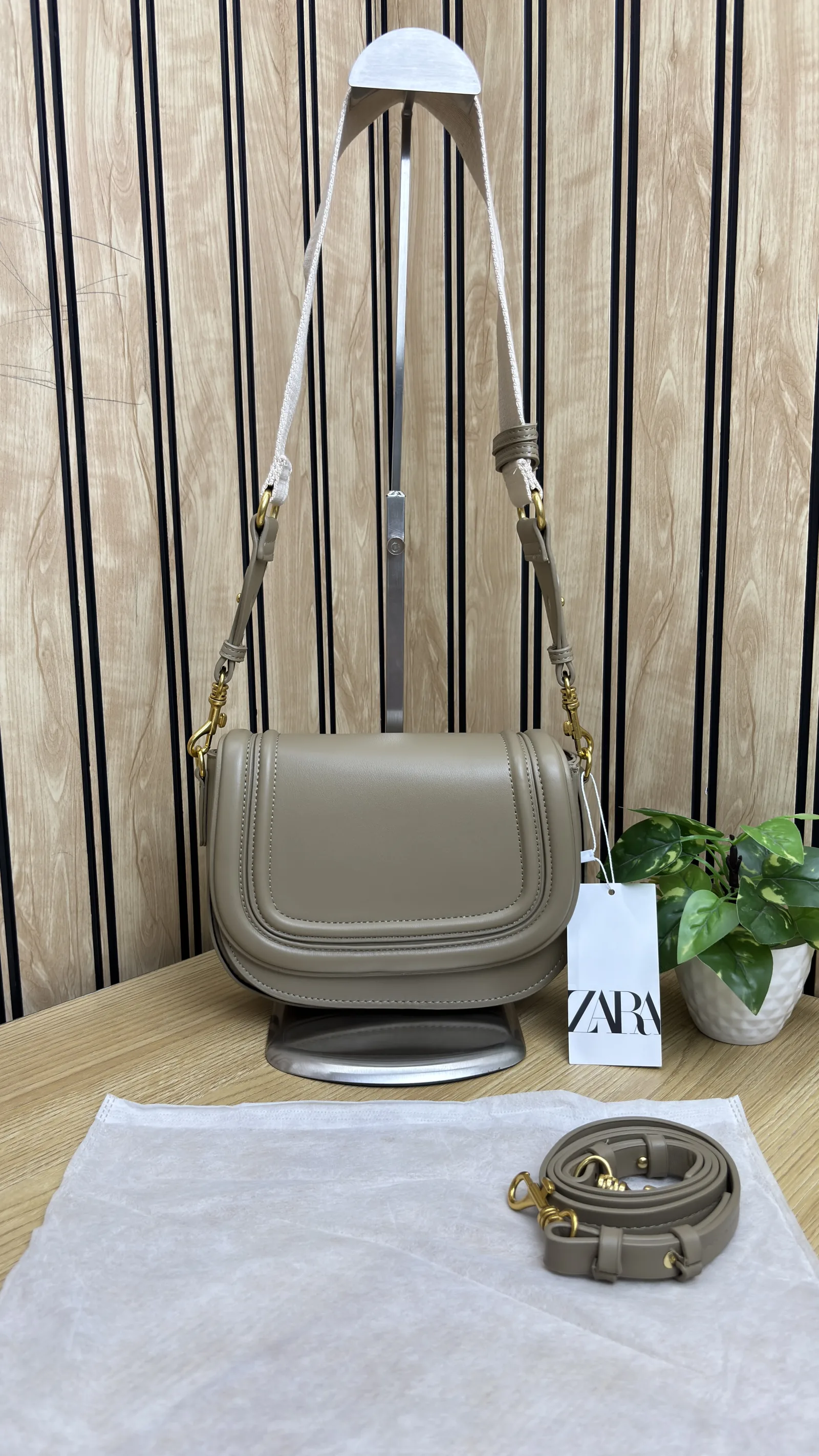 ZARA SADDLE BROAD CANVAS STRAP CROSSBODY BAG