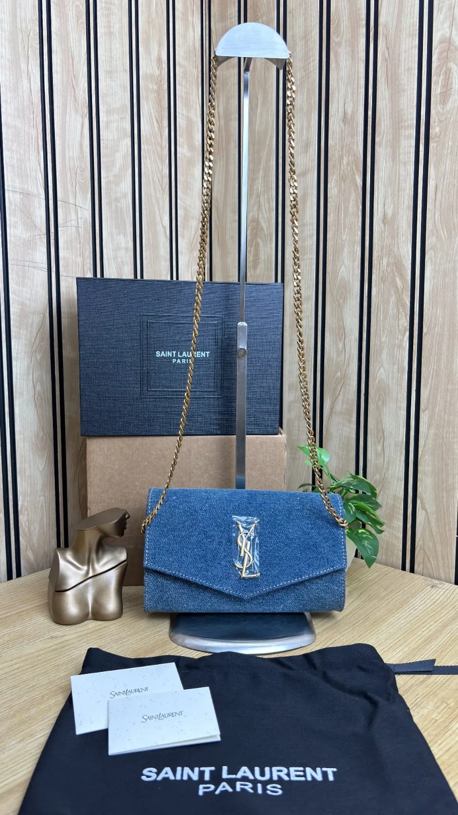 YSL DENIM MONOGRAM CHAIN WALLET